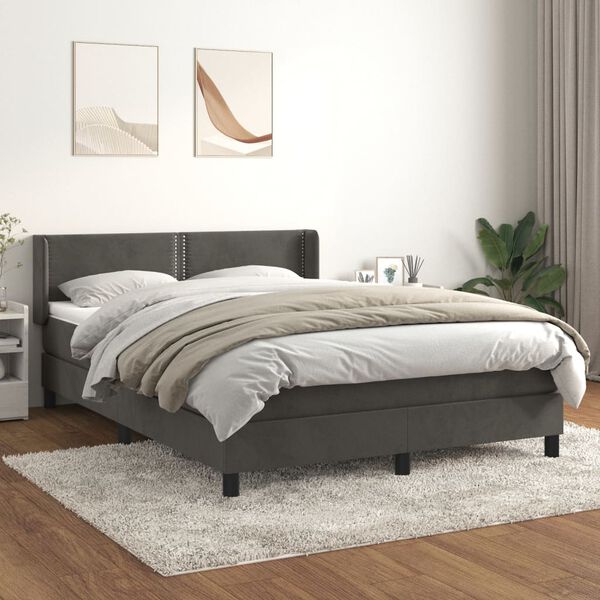 vidaXL Posteľn&yacute; r&aacute;m boxspring s matracom tmavosiv&yacute; 140x200 cm zamat