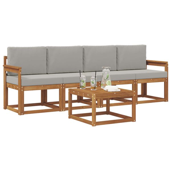 vidaXL Z&aacute;hradn&aacute; s&uacute;prava gaučov s vank&uacute;&scaron;om 5 pcs Pr&iacute;rodn&aacute; a svetlosiv&aacute;