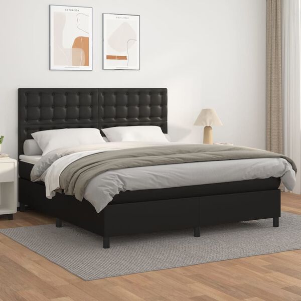 vidaXL Boxspring posteľ s matracom čierna 180x200 cm umel&aacute; koža