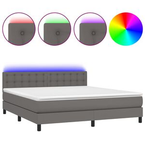 vidaXL Boxspring posteľ s matracom a LED siv&aacute; 180x200 cm umel&aacute; koža