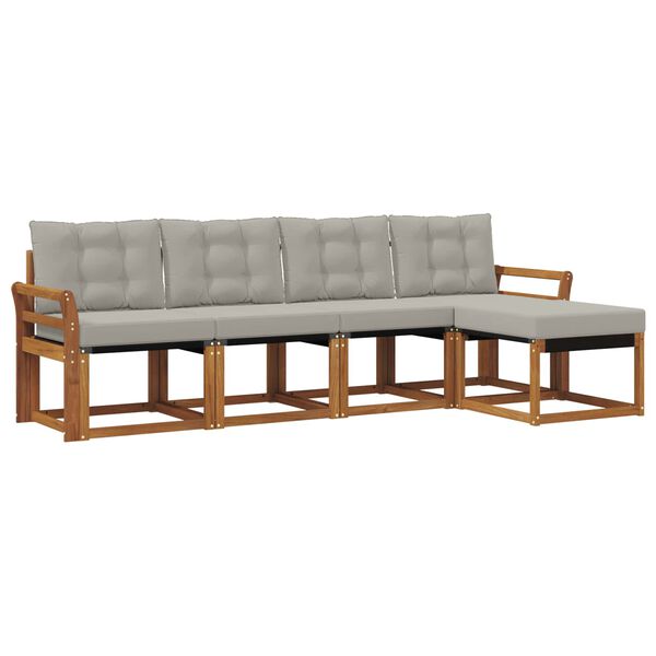 vidaXL Z&aacute;hradn&aacute; s&uacute;prava gaučov s vank&uacute;&scaron;om 5 pcs Pr&iacute;rodn&aacute; a svetlosiv&aacute;