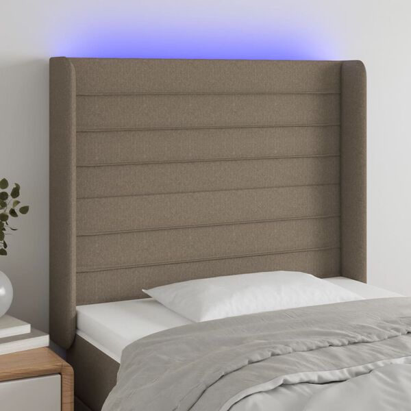 vidaXL Čelo postele s LED sivohnedé 103x16x118/128 cm látka