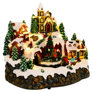 vidaXL Vianočn&aacute; dedinka s vlakom SALO 25,5 x 20 x 23 cm Živica