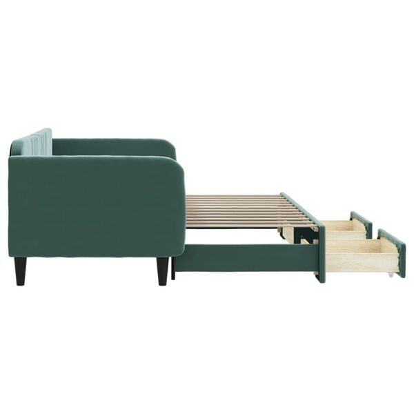 vidaXL Rozkladacia denná posteľ a zásuvky tmavozelená 90x200 cm zamat