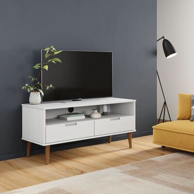 vidaXL TV skrinka MOLDE, biela 106x40x49 cm, borovicový masív