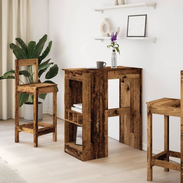 vidaXL Barový stôl s policami staré drevo 90x47,5x103,5cm kompoz.drevo