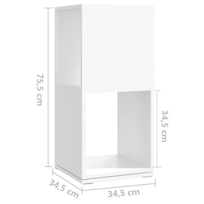 vidaXL Otočná skrinka biela 34,5x34,5x75,5 cm drevotrieska