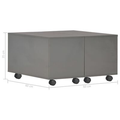 vidaXL Konferenčný stolík sivý 60x60x35 cm vysoko-lesklý drevotrieska
