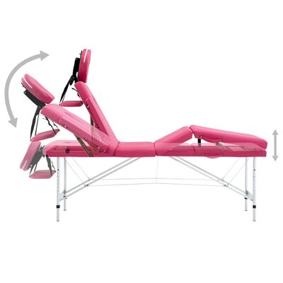 vidaXL Skladací masážny stôl 4 zónový ružový hliníkový