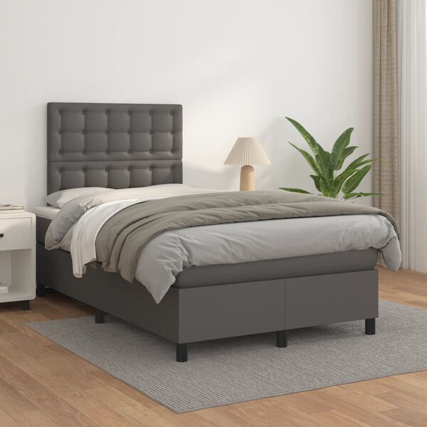 vidaXL Boxspring posteľ s matracom siv&aacute; 120x190 cm umel&aacute; koža