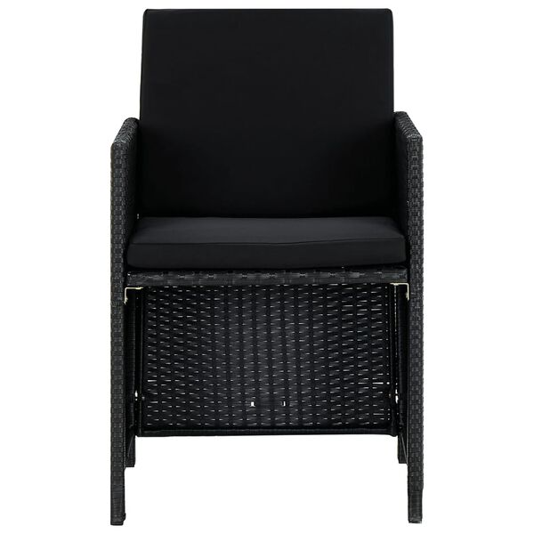 vidaXL 9-dielna vonkajšia jedálenská súprava+podložky,polyratan,čierna