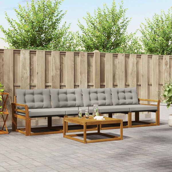 vidaXL Z&aacute;hradn&aacute; s&uacute;prava gaučov s vank&uacute;&scaron;om 5 pcs Pr&iacute;rodn&aacute; a svetlosiv&aacute;