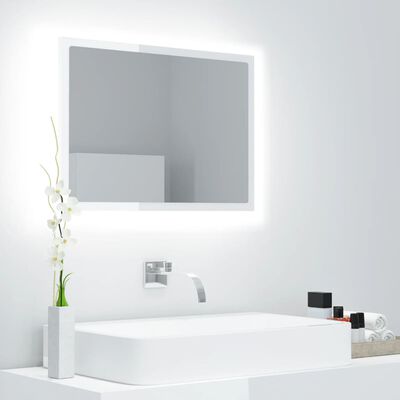 vidaXL LED kúpeľňové zrkadlo lesklé biele 60x8,5x37 cm akryl