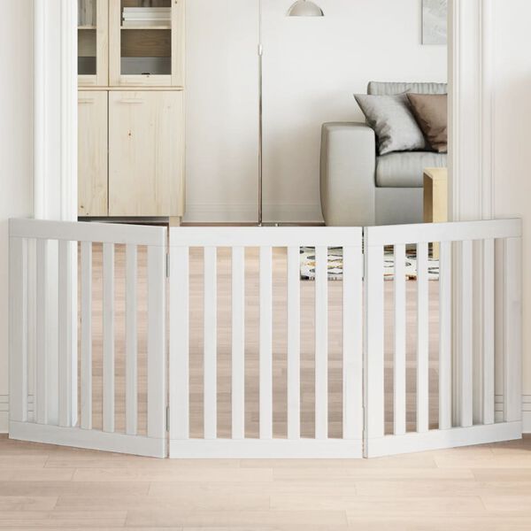 vidaXL Br&aacute;na pre psa skladacia 3 panely biela 150 cm topoľov&eacute; drevo