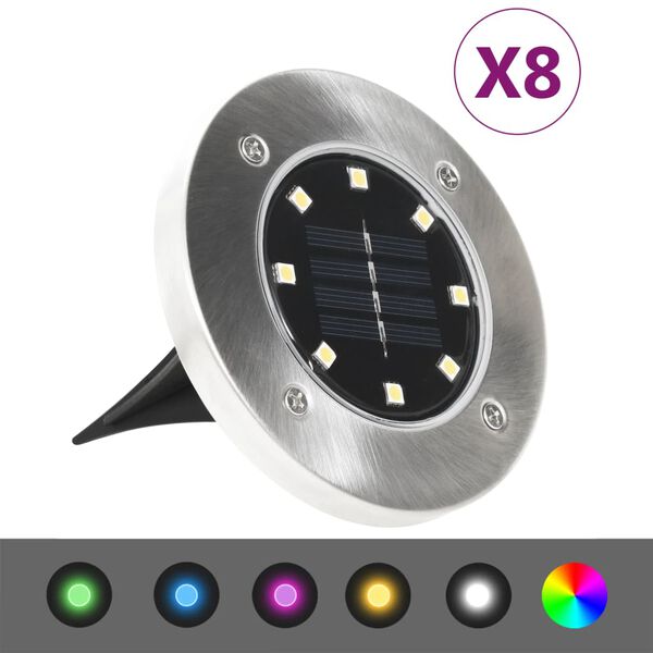 vidaXL Zapustené solárne svetlá do zeme 8 ks, LED svetlá, RGB farby