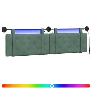 vidaXL Z&aacute;vesn&eacute; čelo postele S LED svetlom Morsk&aacute; zelen&aacute; Zamat