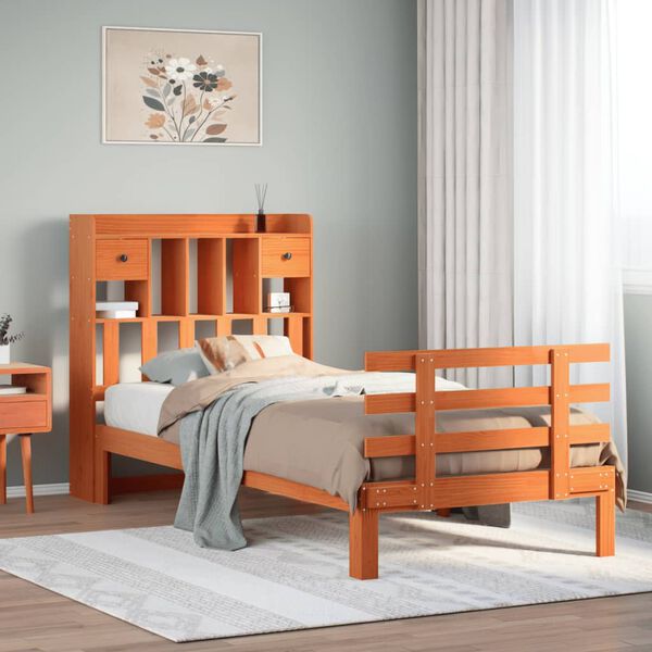 vidaXL Posteľ s knižnicou bez matraca vosková 100x200 cm borovica