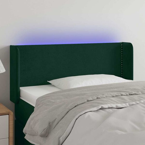 vidaXL Čelo postele s LED tmavozelen&eacute; 83x16x78/88 cm zamat