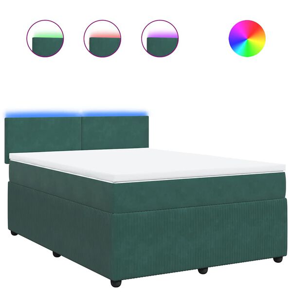 vidaXL Posteľn&yacute; r&aacute;m boxsping s matracom tmavozelen&yacute; 140x200 cm zamat