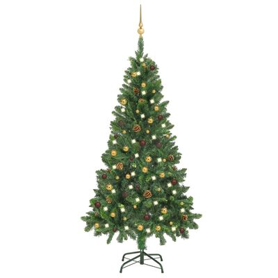 vidaXL Osvetlený umelý vianočný stromček s guľami, zelený 150 cm