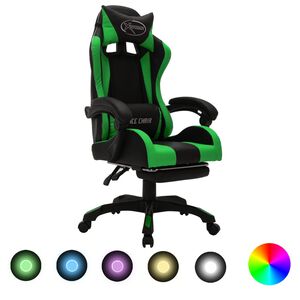 vidaXL Hern&aacute; stolička s RGB LED svetlami zeleno-čierna umel&aacute; koža