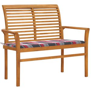 vidaXL Z&aacute;hradn&aacute; lavička+červen&aacute; kockovan&aacute; podložka 112cm, t&iacute;kov&yacute; mas&iacute;v