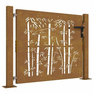 vidaXL Z&aacute;hradn&aacute; br&aacute;na 100x100 cm, corten oceľ, bambusov&yacute; dizajn