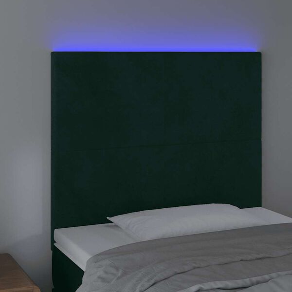 vidaXL Čelo postele s LED tmavozelen&eacute; 80x5x118/128 cm zamat
