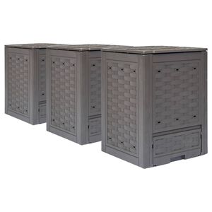 vidaXL Z&aacute;hradn&eacute; kompost&eacute;ry 3 ks, hned&eacute; 60x60x83 cm, 900 l, plast ratan