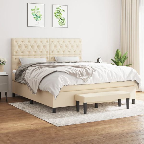vidaXL Posteľn&yacute; r&aacute;m boxspring s matracom kr&eacute;mov&yacute; 160x200 cm l&aacute;tka