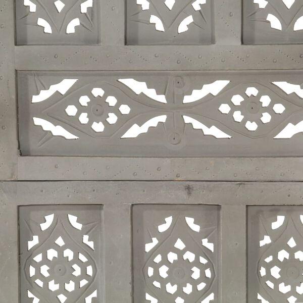 vidaXL Ručne vyrezávaný 4-panelový paraván sivý 160x165 cm mangovníkový masív