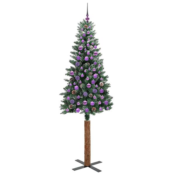 vidaXL Úzky vianočný stromček s 300 LED-i Zelená a biela 210 cm