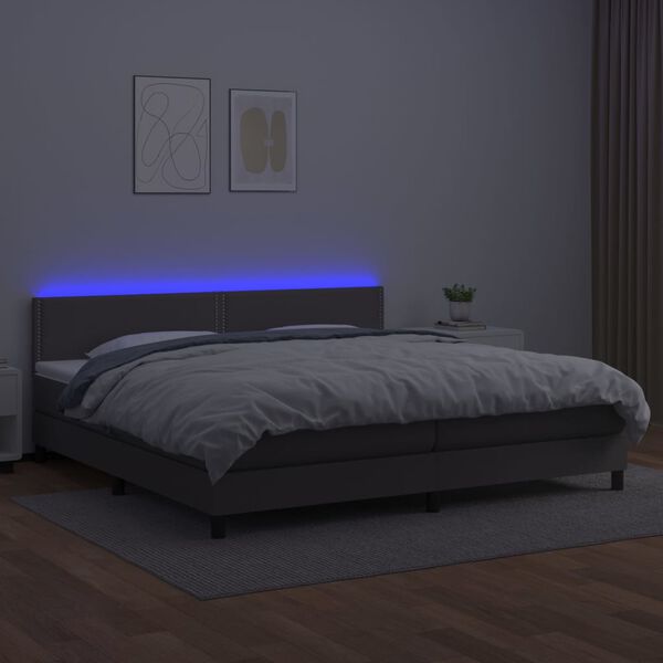 vidaXL Boxspring posteľ s matracom a LED siv&aacute; 200x200 cm umel&aacute; koža