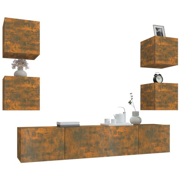 vidaXL 6-dielna s&uacute;prava TV skriniek dymov&yacute; dub spracovan&eacute; drevo