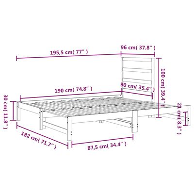 vidaXL Rozkladacia denná posteľ 2x(90x190) cm borovicový masív