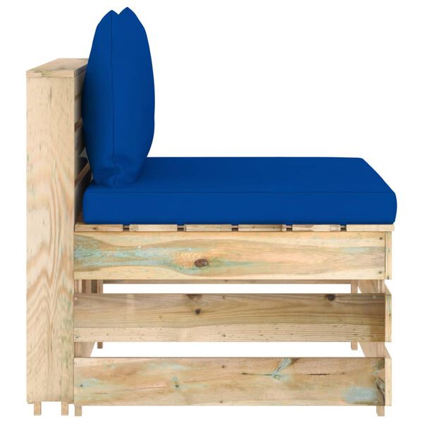 vidaXL Sekčná stredová pohovka s vankúšmi zelené impregnované drevo