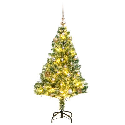vidaXL Umelý vianočný stromček 150 LED, gule a vločky snehu 120 cm