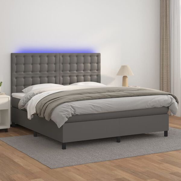 vidaXL Boxspring posteľ s matracom a LED siv&aacute; 180x200 cm umel&aacute; koža