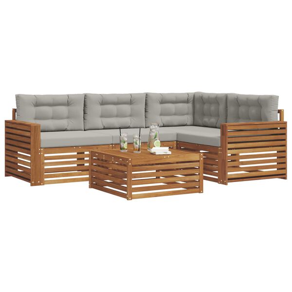 vidaXL Z&aacute;hradn&aacute; s&uacute;prava gaučov s vank&uacute;&scaron;om 5 pcs Pr&iacute;rodn&aacute; a svetlosiv&aacute;