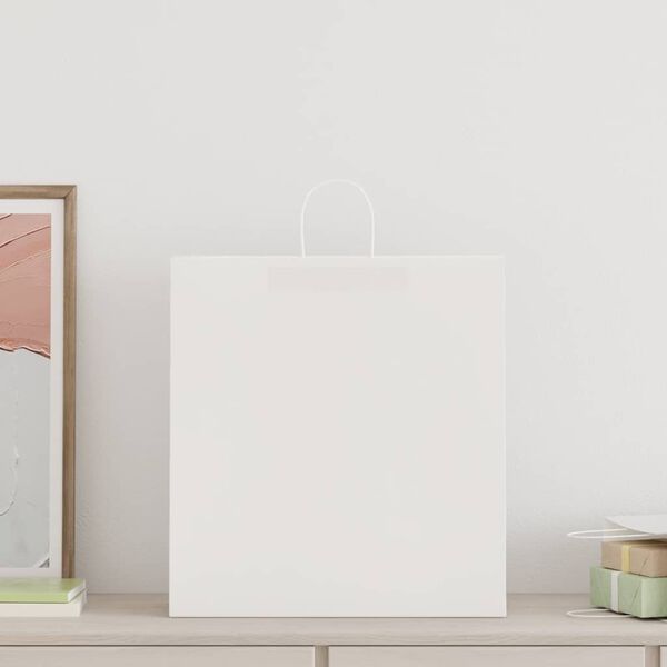 vidaXL Papierové tašky 250 ks s rúčkami, biele, 45x17x48 cm