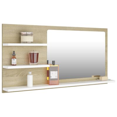 vidaXL Kúpeľňové zrkadlo, biela+sonoma 90x10,5x45 cm, kompozitné drevo