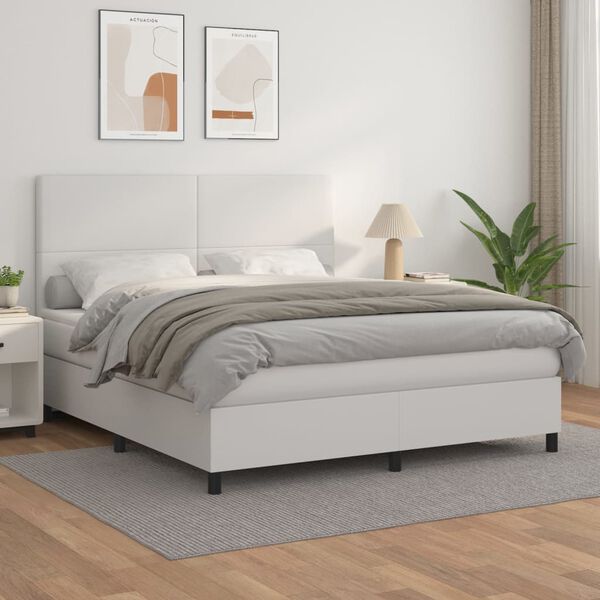 vidaXL Boxspring posteľ s matracom biela 160x200 cm umelá koža
