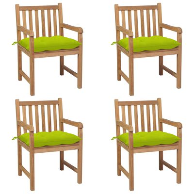 vidaXL Záhradné stoličky 4 ks jasnozelené podložky tíkový masív