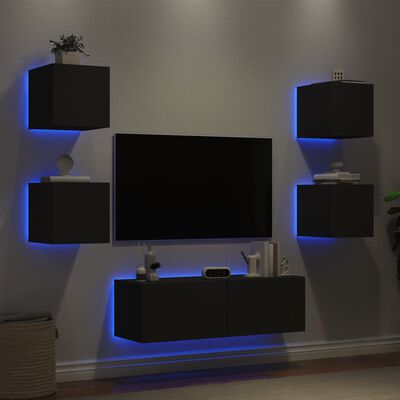 vidaXL 5-dielne TV nástenné skrinky s LED svetlami čierne