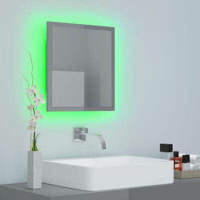 vidaXL Kúpeľňové zrkadlo s LED, lesklé sivé 40x8,5x37cm, drevotrieska