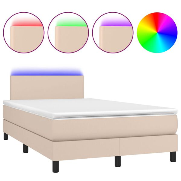vidaXL Boxspring posteľ+matrac a LED, kapuč&iacute;nov&aacute; 120x190cm, umel&aacute; koža