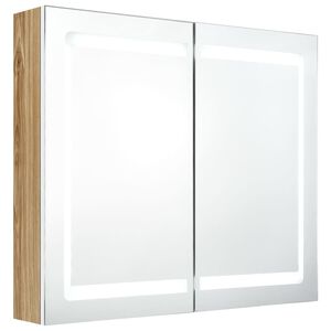 vidaXL LED kúpeľňová zrkadlová skrinka biela a farba dubu 80x12x68 cm