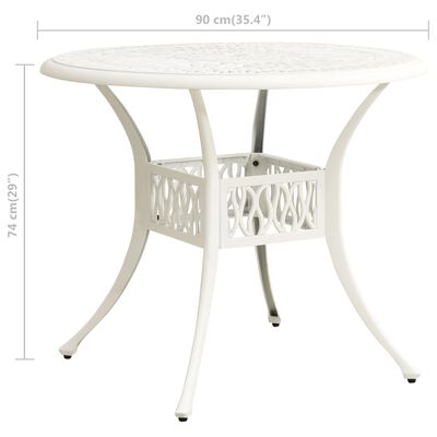 vidaXL Záhradný stôl biely 90x90x74 cm liaty hliník