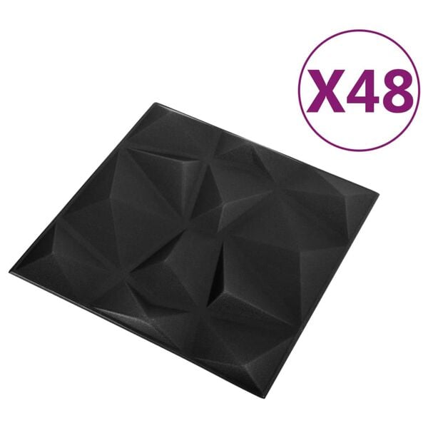 vidaXL 3D nástenné panely 48 ks 50x50 cm diamantové čierne 12 m²
