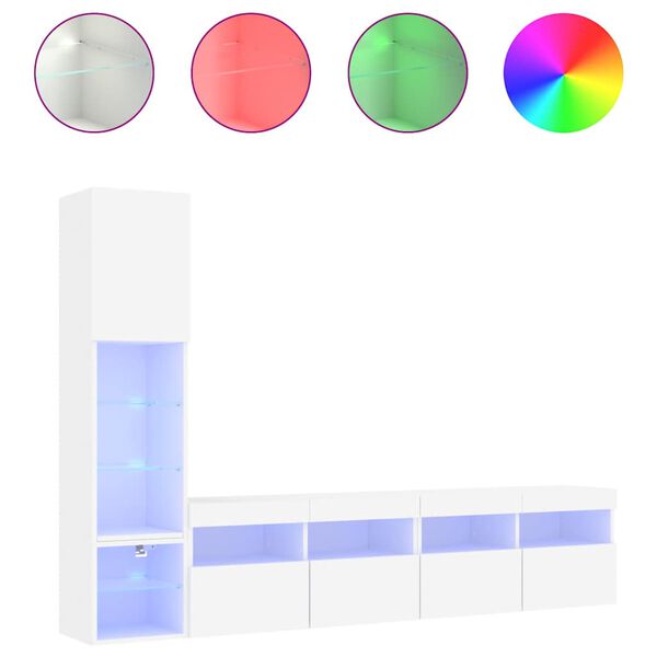 vidaXL 4-dielne TV nástenné skrinky s LED biele kompozitné drevo